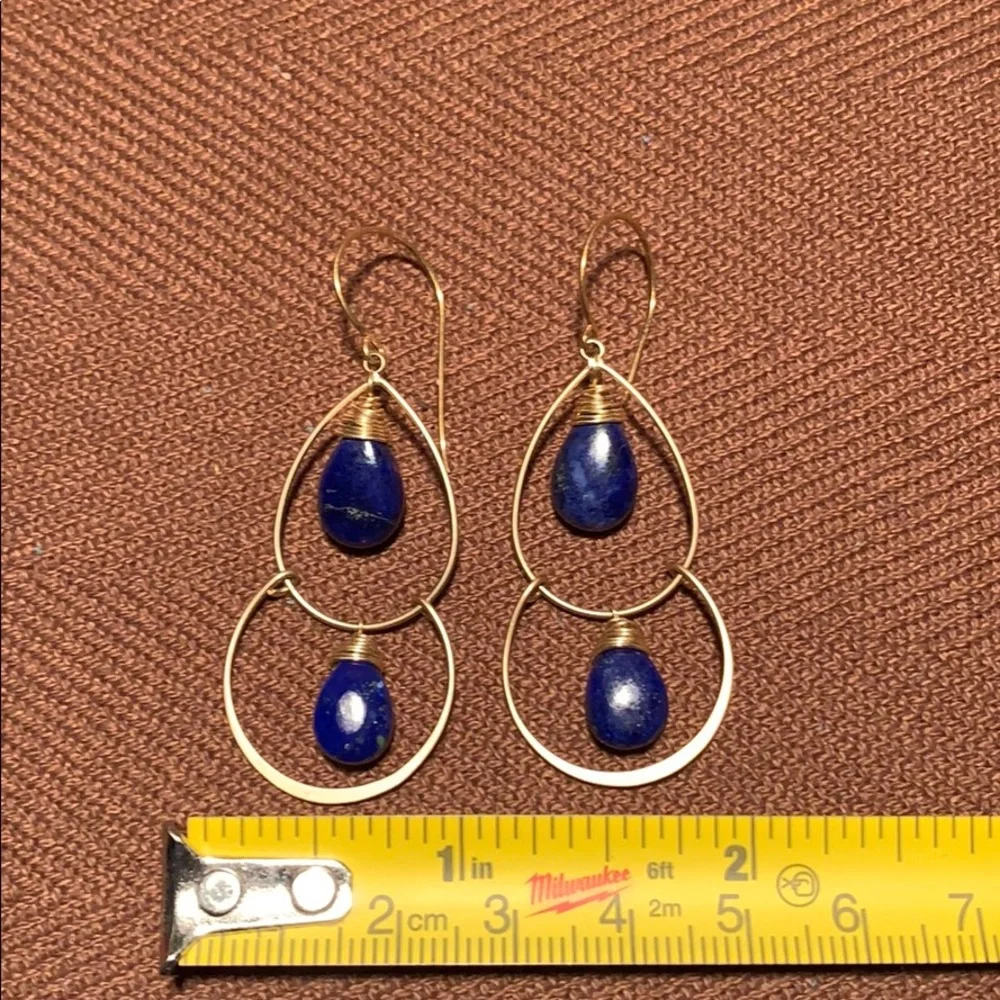 NWT 24KGold Vermeil Handmade Lapis Lazuli earrings - Picture 7 of 9